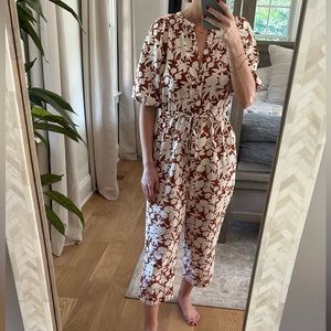 Universal threads at target rust floral tie waist jumpsuit with puff sleeve